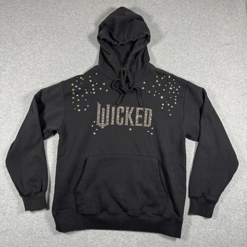 Wicked x Forever 21 Hoodie Size S Black Studded Rhinestone Spellout Pullover
